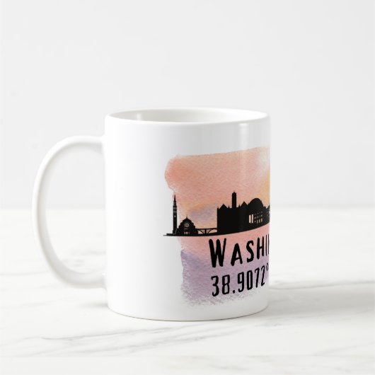 Washington DC Skyline Latitude en Lengtegraad Koffiemok (Links)