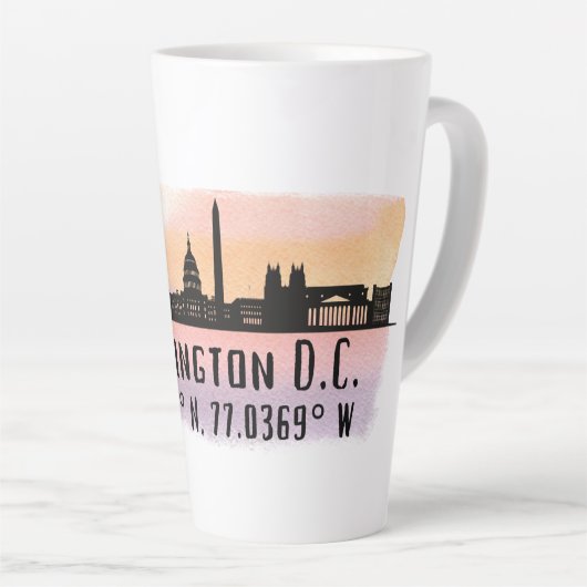 Washington DC Skyline Latitude en Lengtegraad Latte Mok (Rechterhoek)