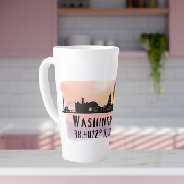 Washington DC Skyline Latitude en Lengtegraad Latte Mok