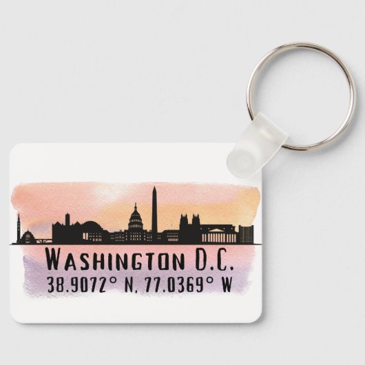 Washington DC Skyline Latitude en Lengtegraad Sleutelhanger (Voorkant)