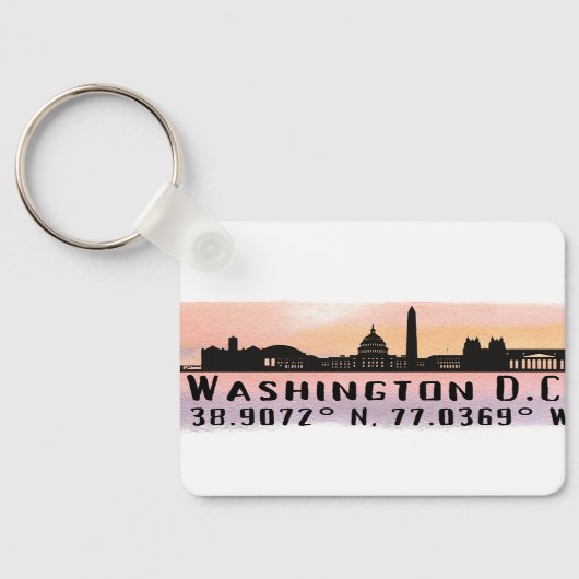 Washington DC Skyline Latitude en Lengtegraad Sleutelhanger (Achterkant)
