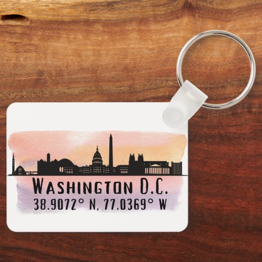 Washington DC Skyline Latitude en Lengtegraad Sleutelhanger (Voorkant)