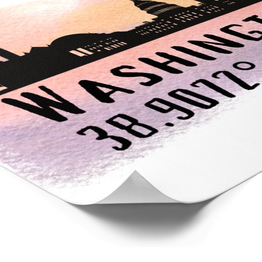 Washington DC Skyline Latitude en Longitude Print (Hoek)