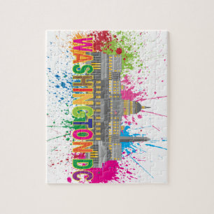 Washington DC Skyline Paint Splatter Illustratie Legpuzzel
