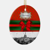 Washington DC Skyline Red Green Quatrefoil BG Xmas Keramisch Ornament (Rechts)