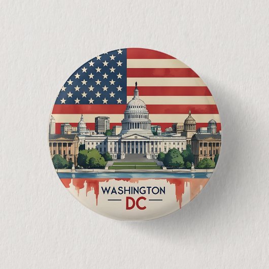 Washington DC Skyline Ronde Button 3,2 Cm (Voorkant)