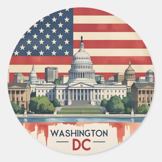Washington DC Skyline Ronde Sticker (Voorkant)