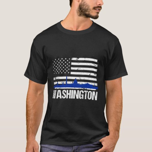Washington DC Skyline verontruste Amerikaanse vlag T-shirt (Voorkant)