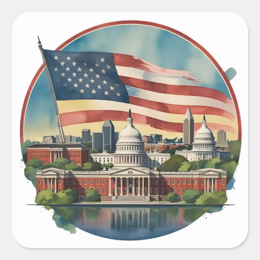 Washington DC Skyline Vierkante Sticker (Voorkant)