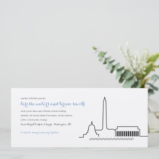 Washington DC Skyline Wedding Uitnodiging (Staand voorkant)