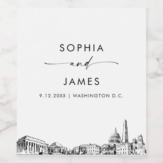 Washington DC Skyline Wijn Etiket (Enkel label)