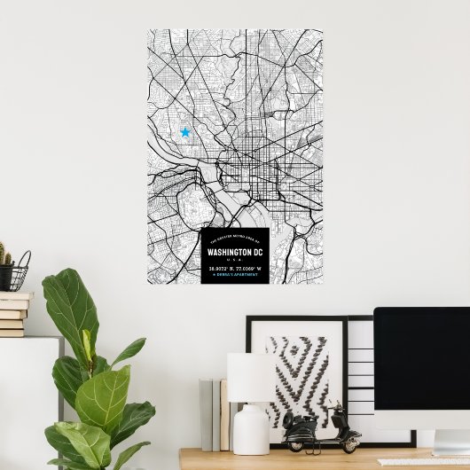 Washington, DC. Stadskaart + Poster locatie (Thuiskantoor)