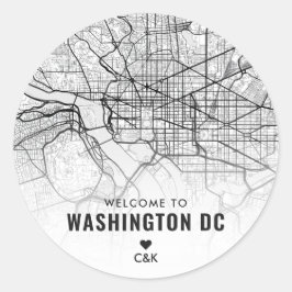 Washington, DC. Stadskaart | Welkom bruiloft Ronde Sticker