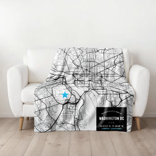 Washington, DC. Stadsplattegrond + Markeer uw loca Fleece Deken