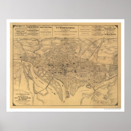 Washington DC & Suburbs Map door Gedney 1886 Poster (Voorkant)