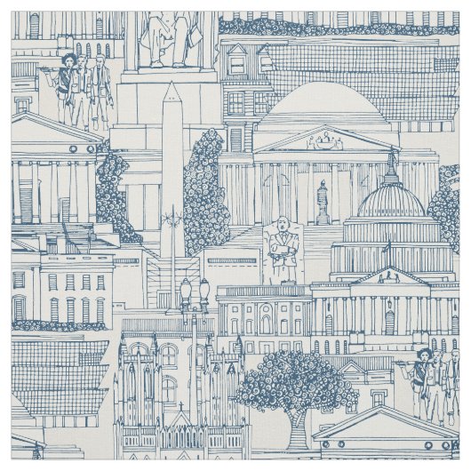 Washington DC toile kobalt sterk wit Stof (Swatch)