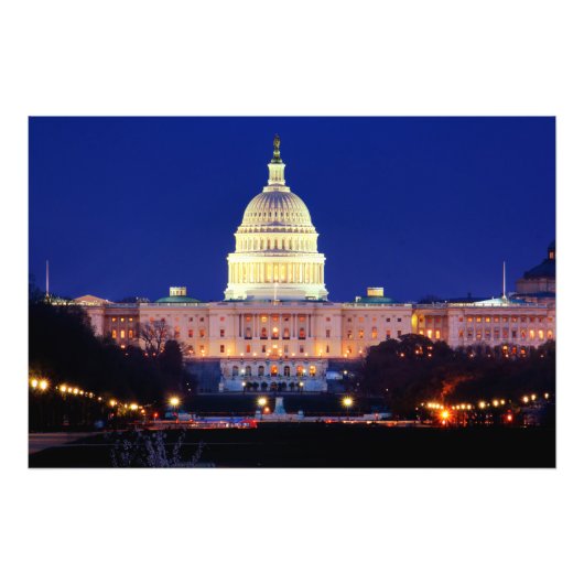 Washington DC United States Capitol in Dusk Foto Afdruk (Voorkant)