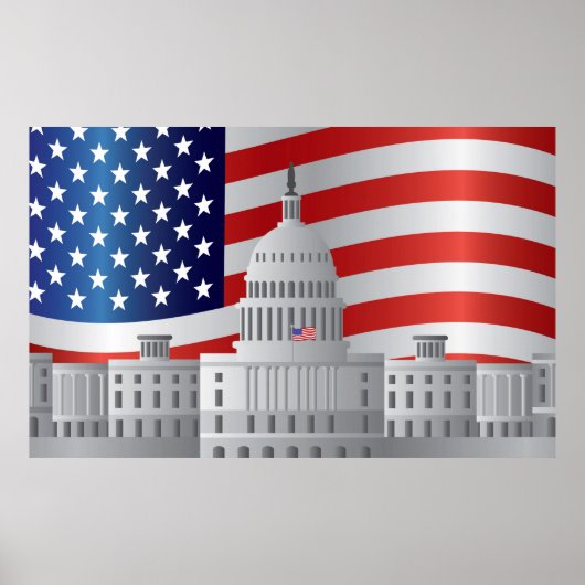 Washington DC US Capitol Building, VS vlag Poster (Voorkant)