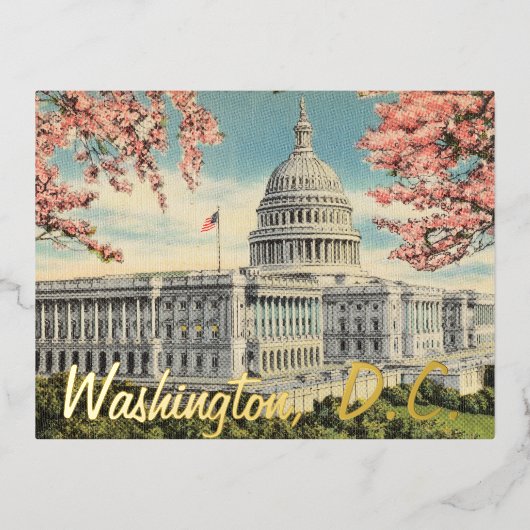 Washington DC US Capitol Cherry Blossom Gold Folie Feestdagen Briefkaart (Voorkant)