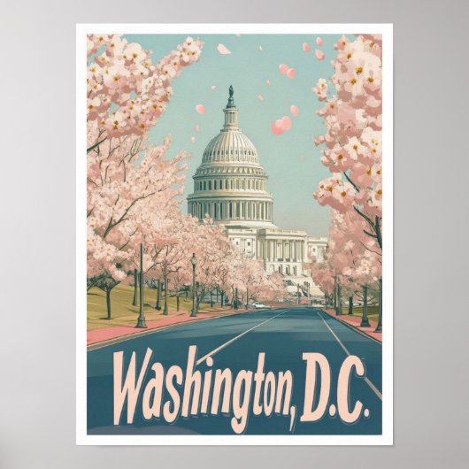 Washington DC USA Art Vintage Travel Illustratie Poster (Voorkant)