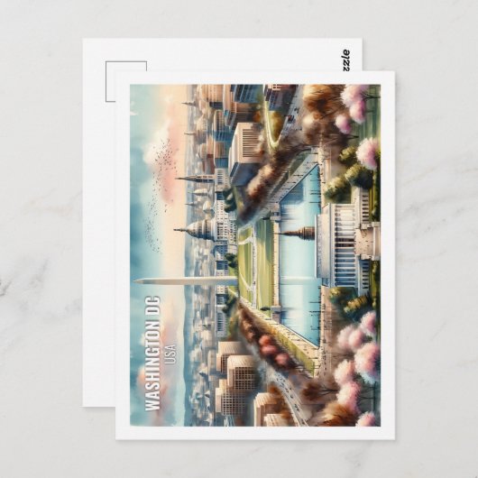 Washington DC USA Beroemde Reisplaats waterverf Briefkaart (Voorkant / Achterkant)