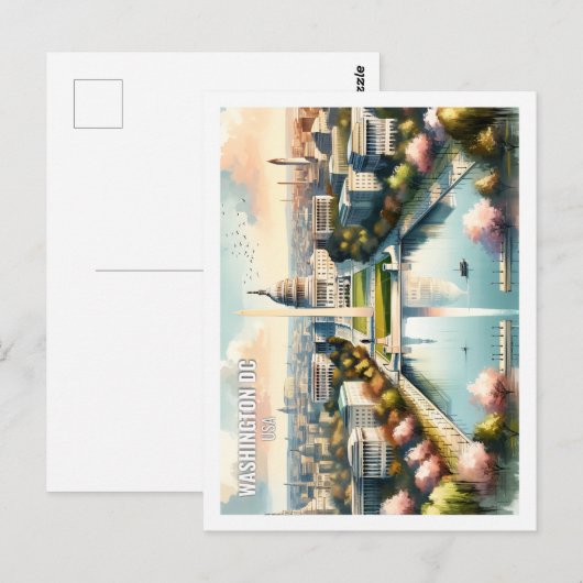 Washington DC USA Beroemde Reisplaats waterverf Briefkaart (Voorkant / Achterkant)