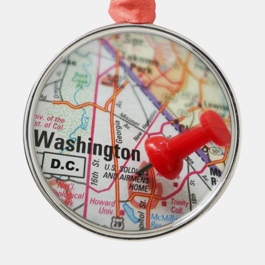 Washington DC USA Capitol Map Pin Metalen Ornament (Voorkant)