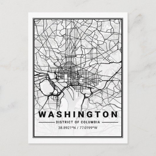 Washington DC USA Travel City Map Briefkaart (Voorkant)