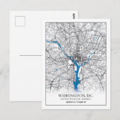 Washington DC USA Travel City Map Briefkaart (Voorkant / Achterkant)