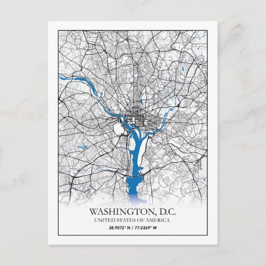Washington DC USA Travel City Map Briefkaart (Voorkant)