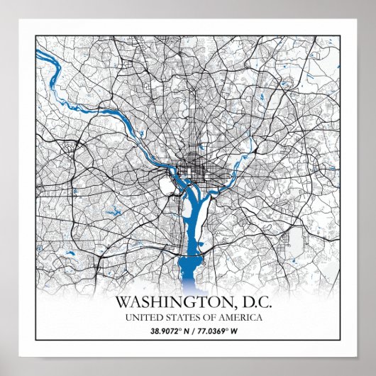 Washington DC USA Travel City Map Poster (Voorkant)