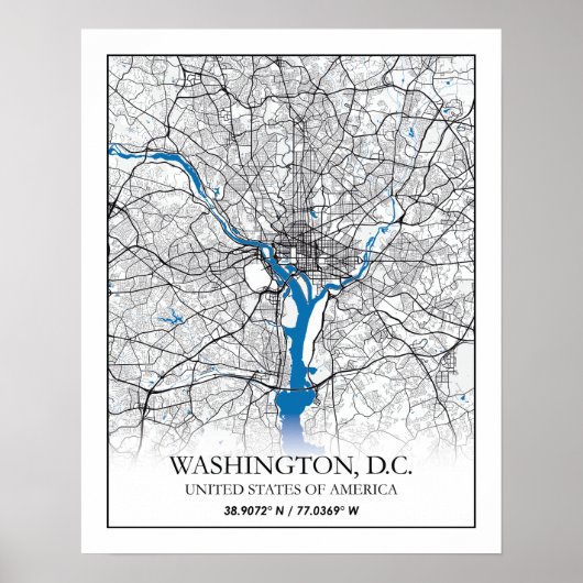 Washington DC USA Travel City Map Poster (Voorkant)