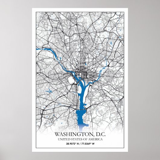 Washington DC USA Travel City Map Poster (Voorkant)