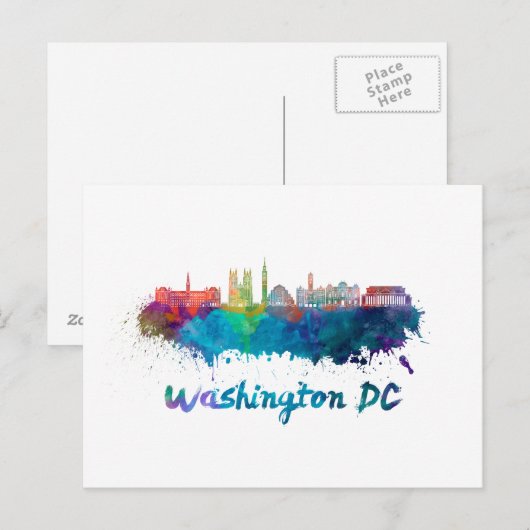 Washington DC V2 skyline in waterverf Briefkaart (Voorkant / Achterkant)