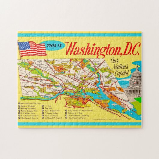 Washington DC Vintage 11x14 kaartpuzzel Legpuzzel (Horizontaal)