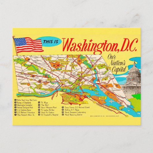 Washington DC Vintage Kaart Ansichtkaart (Voorkant)