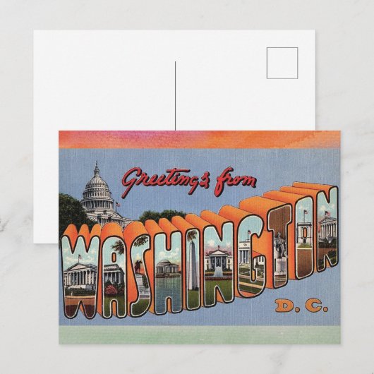 Washington DC Vintage Travel Briefkaart (Voorkant / Achterkant)