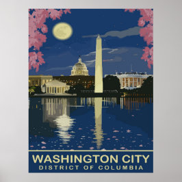 Washington DC, Waterreflecties bij Nacht, Reizen Poster