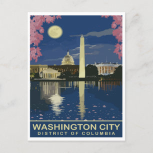 Washington DC, Waterreflecties door Nacht, Reizen Briefkaart