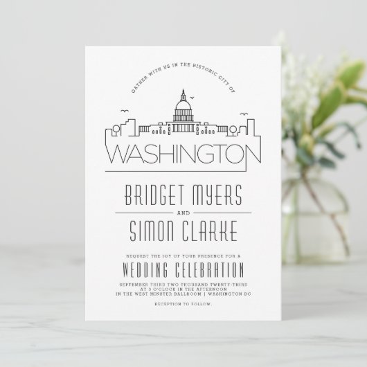 Washington DC Wedding | gestileerde Skyline-uitnod Kaart (Staand voorkant)