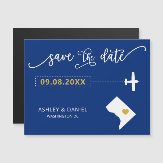 Washington DC Wedding Save the Date Card, Map Magnetische Uitnodiging (Voorkant / Achterkant)