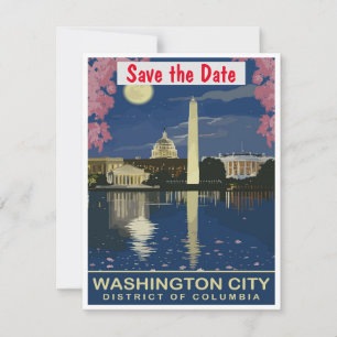 Washington DC Weerspiegelende huwelijksuitnodiging Save The Date