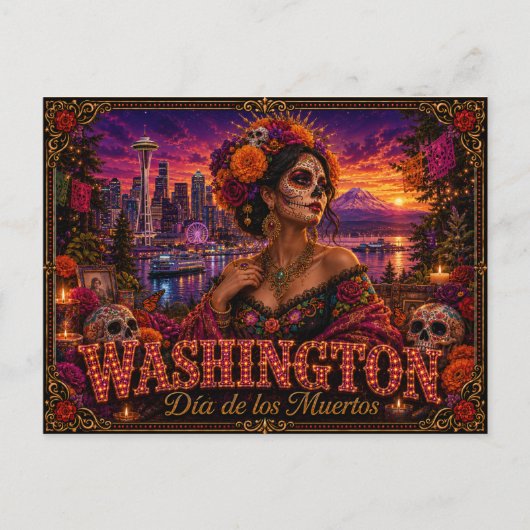Washington Día de los Muertos Retro Briefkaart (Voorkant)