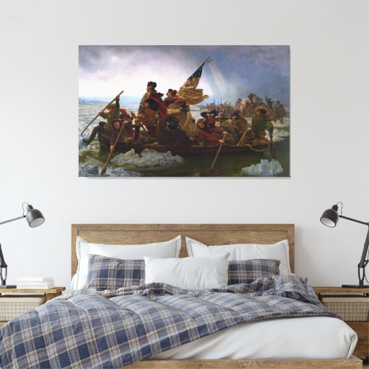 Washington die de Delaware kruist door Emanuel Leu Canvas Afdruk (Insitu (Slaapkamer))