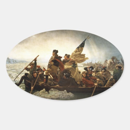 Washington door de Delaware - 1851 Ovale Sticker (Voorkant)
