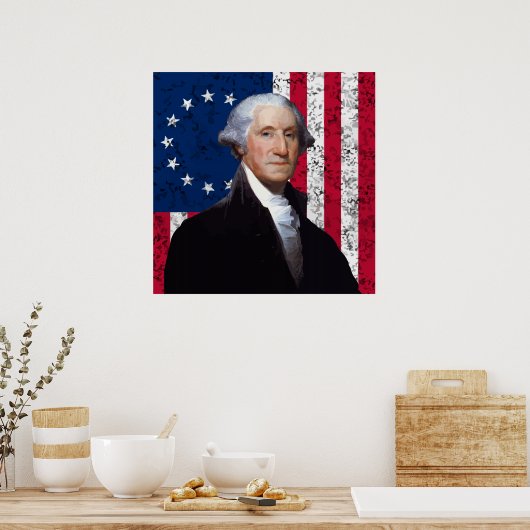 Washington en de Amerikaanse vlag Poster (Keuken)