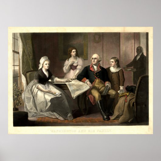 Washington en zijn familie Mezzotint door C. Schus Poster (Voorkant)