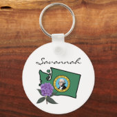 Washington Flag & Flower Rhododendron Aangepaste t Sleutelhanger (Voorkant)