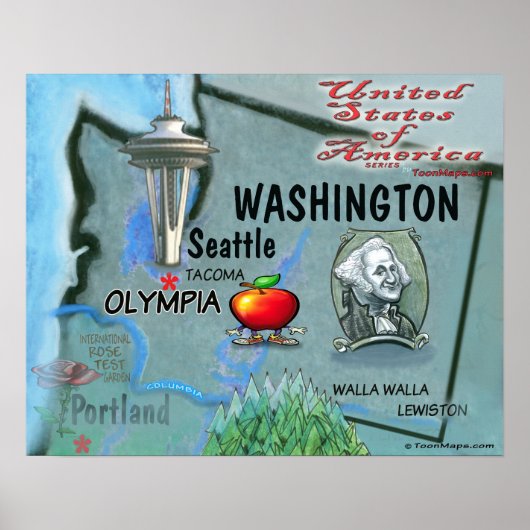 Washington Fun Map Poster (Voorkant)