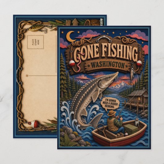 Washington Gone Fishing Witte Steur Briefkaart (Voorkant / Achterkant)
